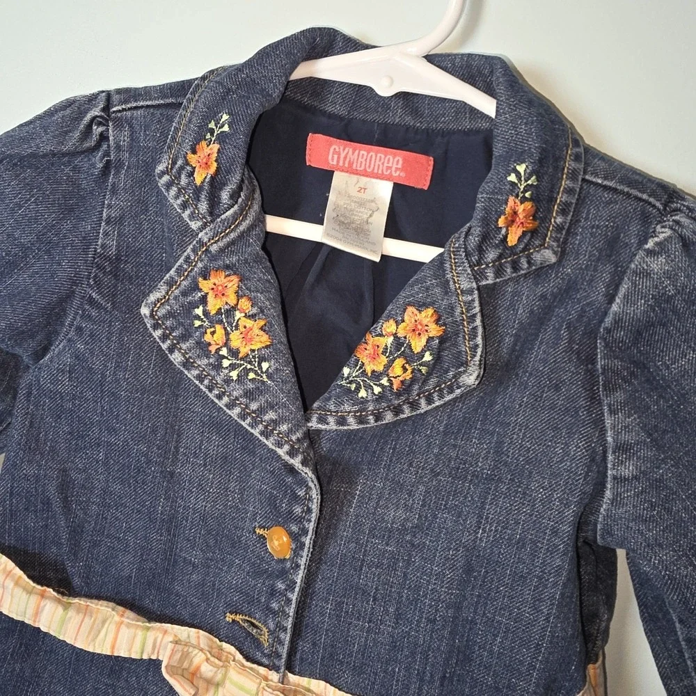 Gymboree WILDFLOWER FIELDS Orange Flower Denim Jean‎ JACKET Girls Sz 2T Y2k